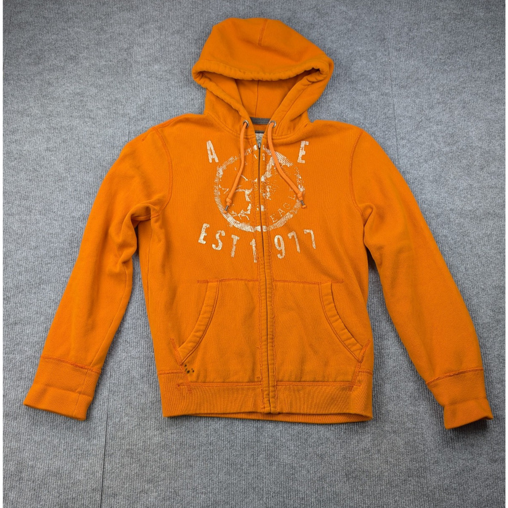 American Eagle Hoodie Mens Medium Vintage Y2K Orange Logo Full Zip Grunge Lounge